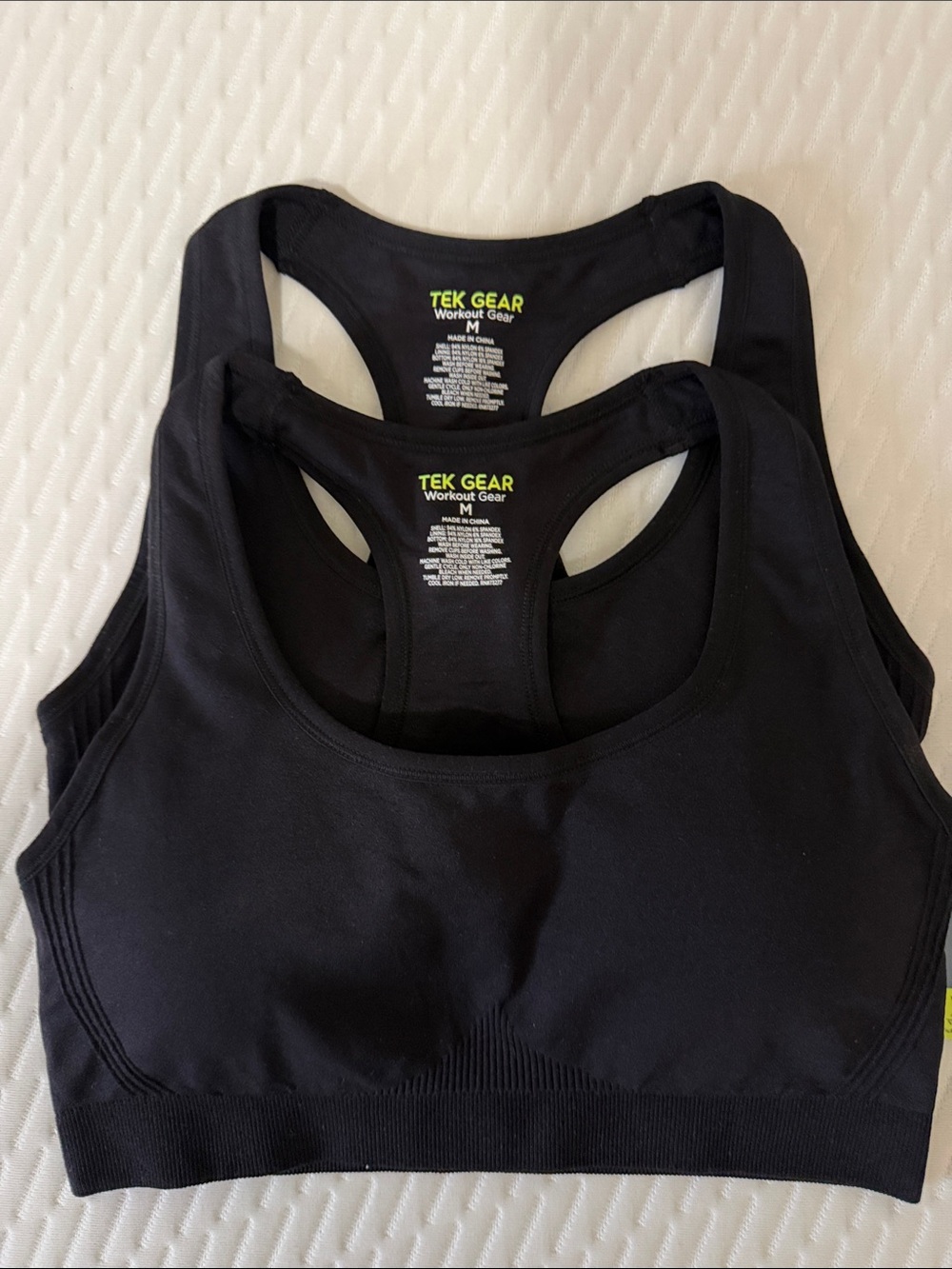 NWT 2 Pack Tek Gear Black Seamless Racerback Sports Bra M